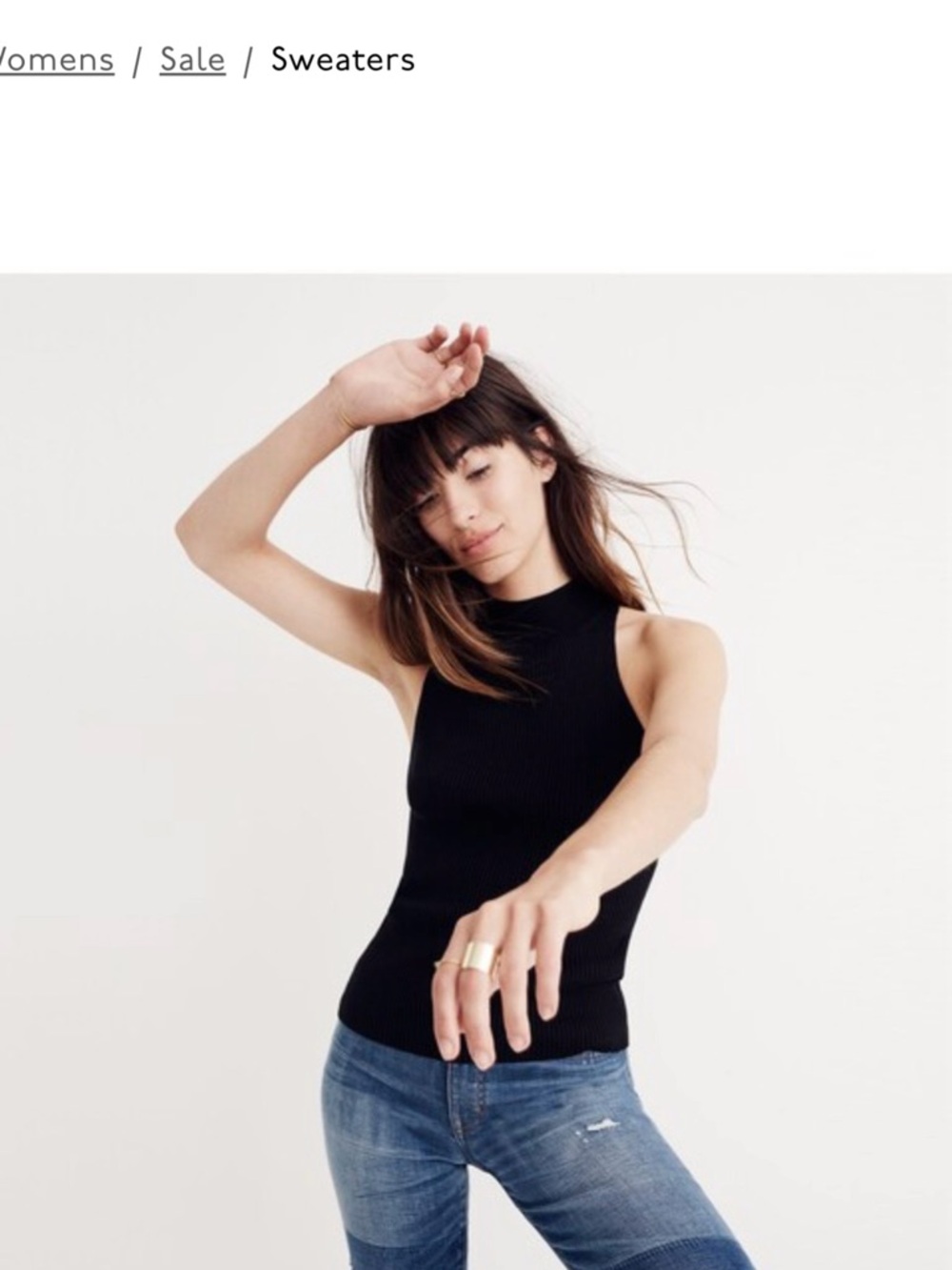 Madewell Sleeveless Ribbed Mock Neck Tank Top in Black
